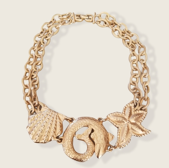 Vintage Diane Von Furstenberg Couture Gold Tone Nautical Statement Necklace - Picture 3 of 14